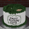 The BD-117 Golf Green is a round, golf-themed birthday cake with green icing grass, a sand bunker, golf ball, red “40” flag, and “Happy Birthday Chris” written on the side.