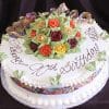 The THX-021 is a round birthday cake featuring realistic, colorful buttercream roses and leaves. "Happy 90th Birthday" is written in script on white icing, with a floral-patterned ribbon encircling the sides.