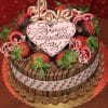 The VC-002 Display Chocolate Mousse cake features chocolate-dipped strawberries, pink and white chocolate hearts, a ribbon with red hearts, and a "Happy Valentines Day with Love" sign on top.